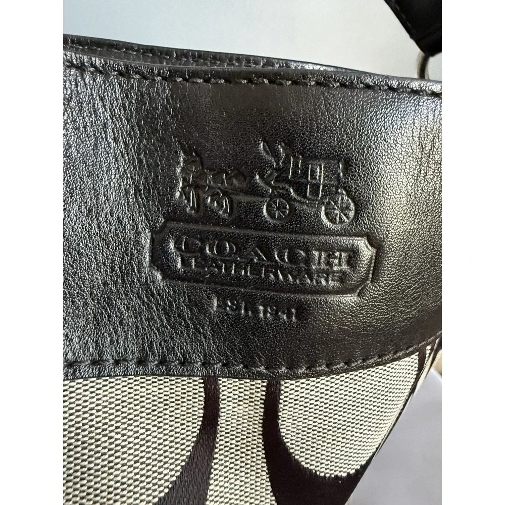 Coach Zoe Hobo Shoulder Bag Purse Black Signature C Canvas Handbag